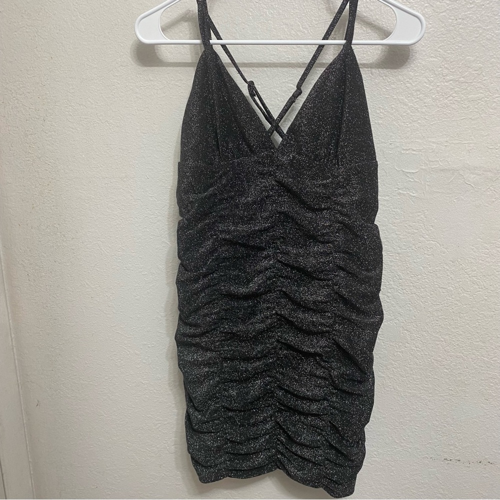 NWT Wild Fable Sleeveless Runched Bodycon Black Sparkle Dress M